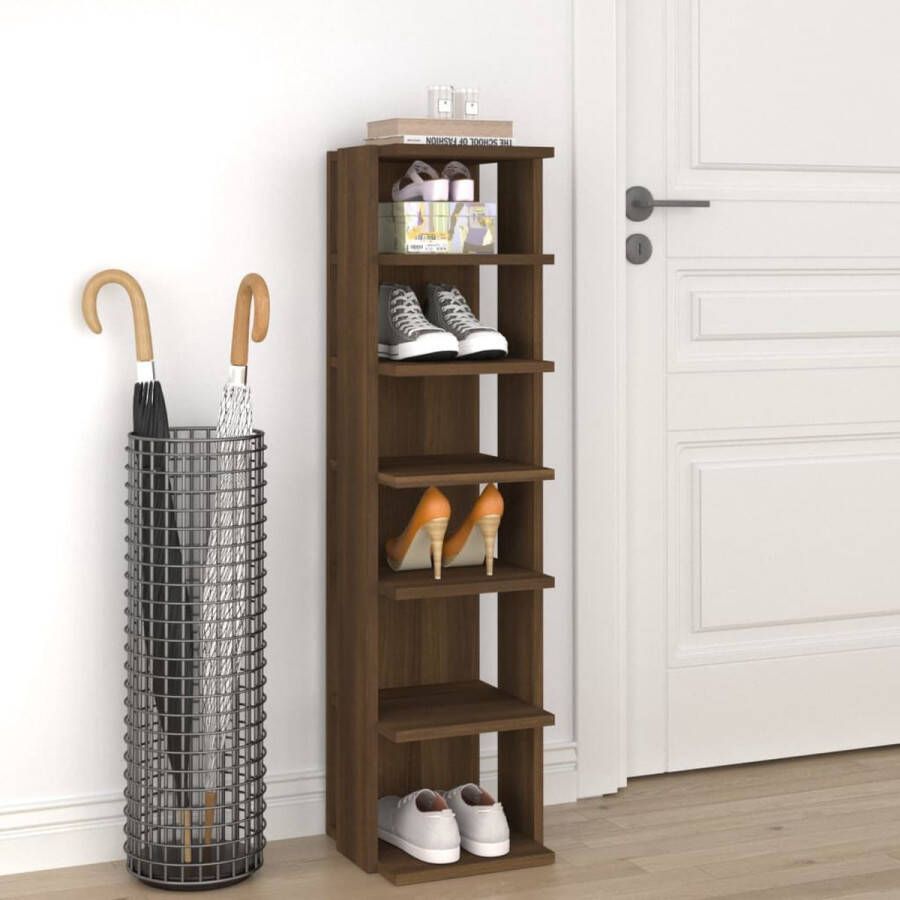 The Living Store Schoenenrek Bruineiken Hout 27.5 x 27 x 102 cm 6 schappen