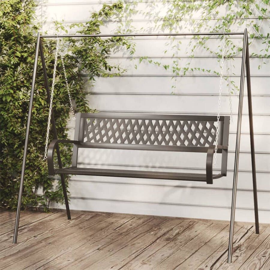 The Living Store Schommelbank staal en kunststof 125 x 53.5 x 42 cm zwart