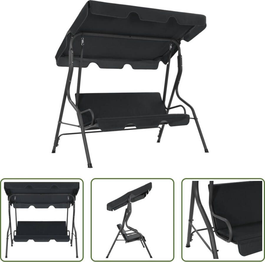 The Living Store Schommelbank XL Antraciet Stalen frame Waterbestendige stof Groot dak Montage eenvoudig 170x110x153cm