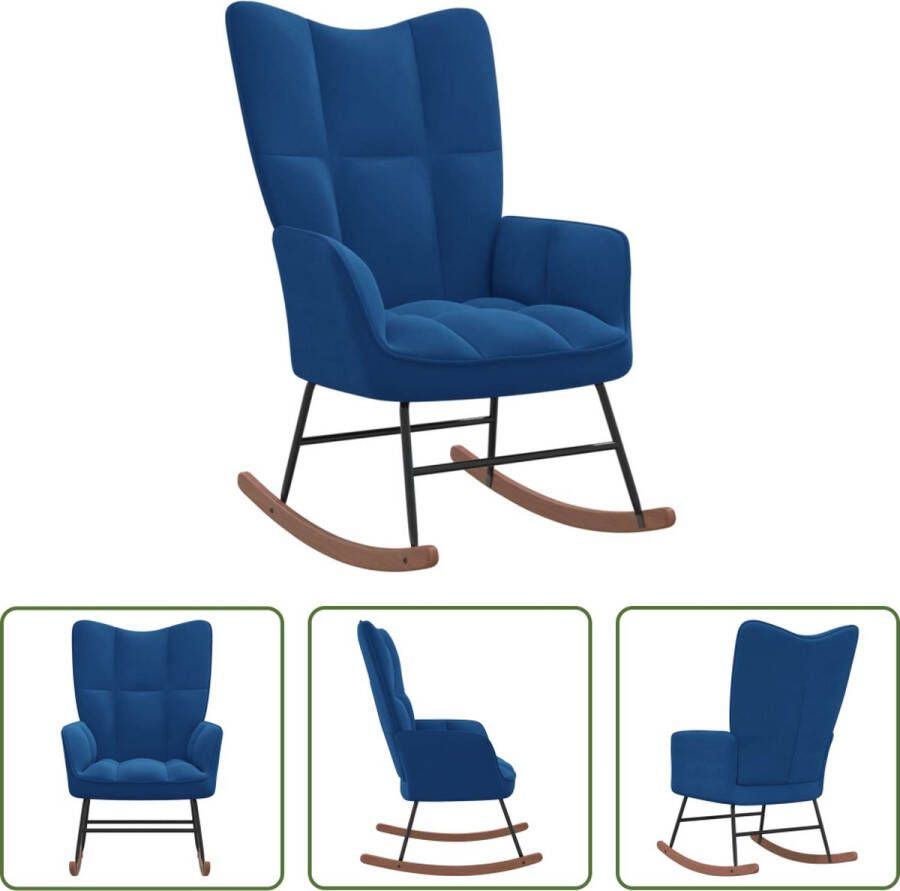 The Living Store Schommelfauteuil Blokpatroon 61 x 78 x 98 cm Blauw Fluweel