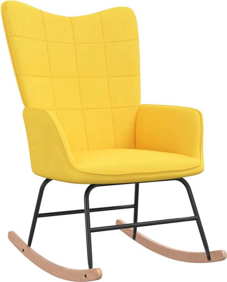 The Living Store Schommelfauteuil Blokpatroon 61 x 78 x 98 cm Mosterdgeel