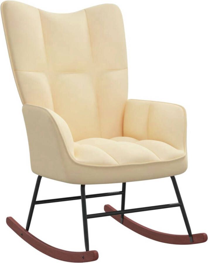 The Living Store Schommelfauteuil Blokpatroon Crèmewit Fluweel 61 x 78 x 98 cm