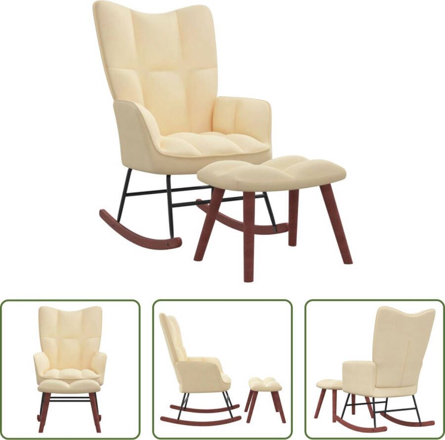 The Living Store Schommelfauteuil Met Voetenbank Crèmewit Fluweel 61x78x98 cm Donzig en stevig