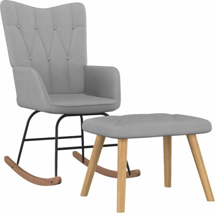 The Living Store Schommelfauteuil met Voetenbank Stoel en Voetenbank 61 x 78 x 98 cm Lichtgrijs