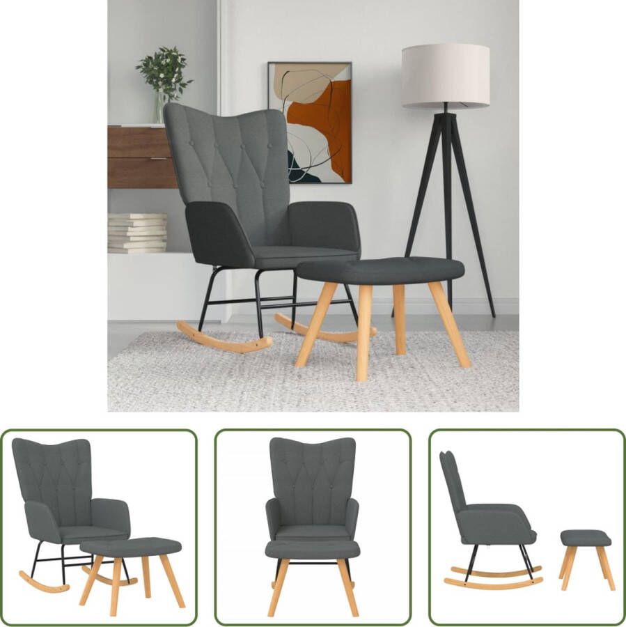 The Living Store Schommelfauteuil Relaxstoel Donkergrijs 61 x 78 x 98 cm Inclusief Voetenbank