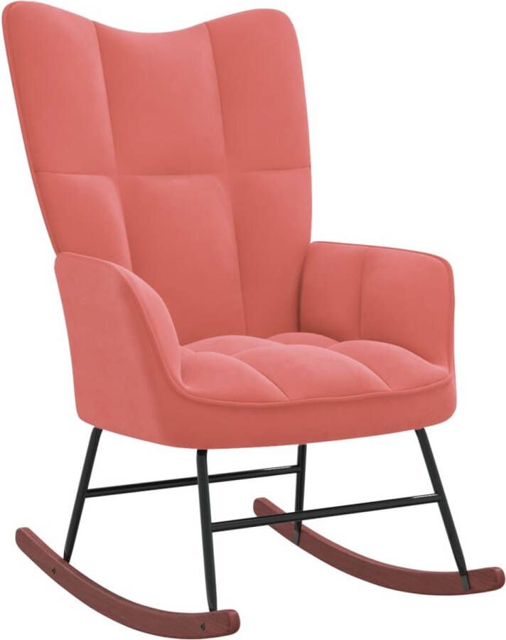 The Living Store Schommelfauteuil Roze 61 x 78 x 98 cm Fluwelen bekleding Lange schommelrails Stabiel en duurzaam