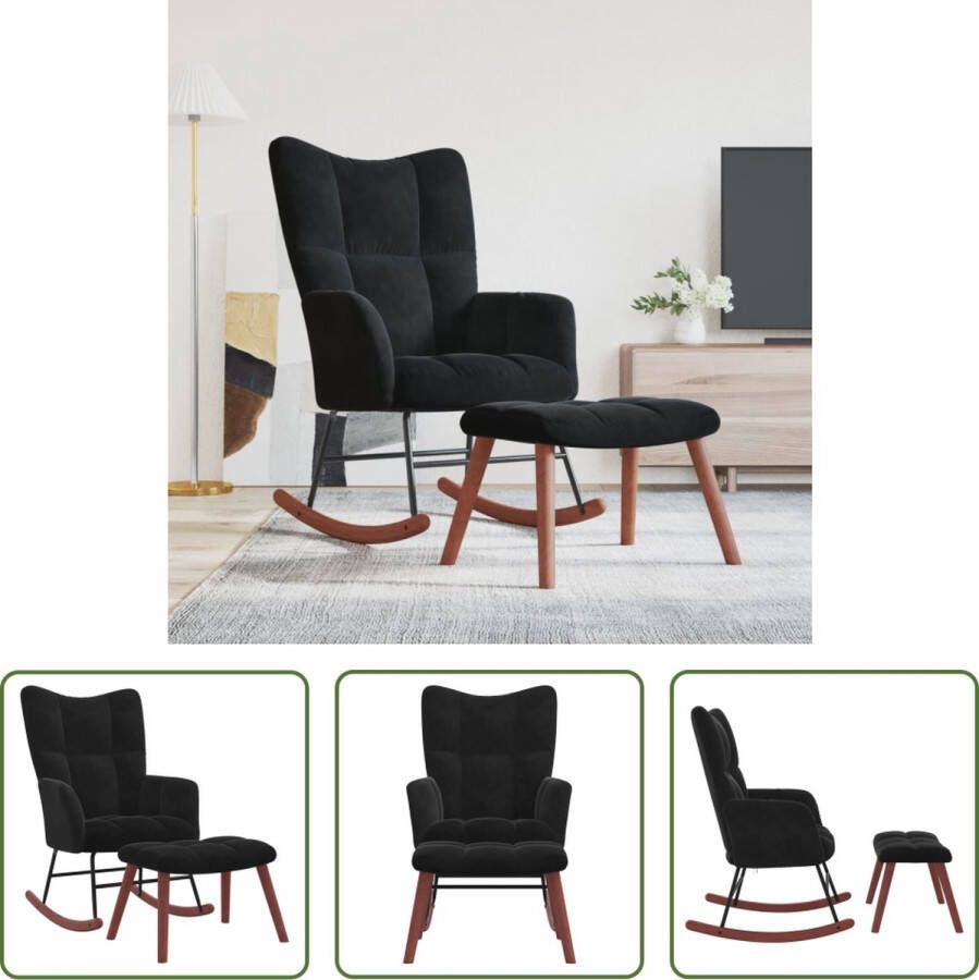 The Living Store Schommelfauteuil Stoel 61 x 78 x 98 cm Zwart fluweel