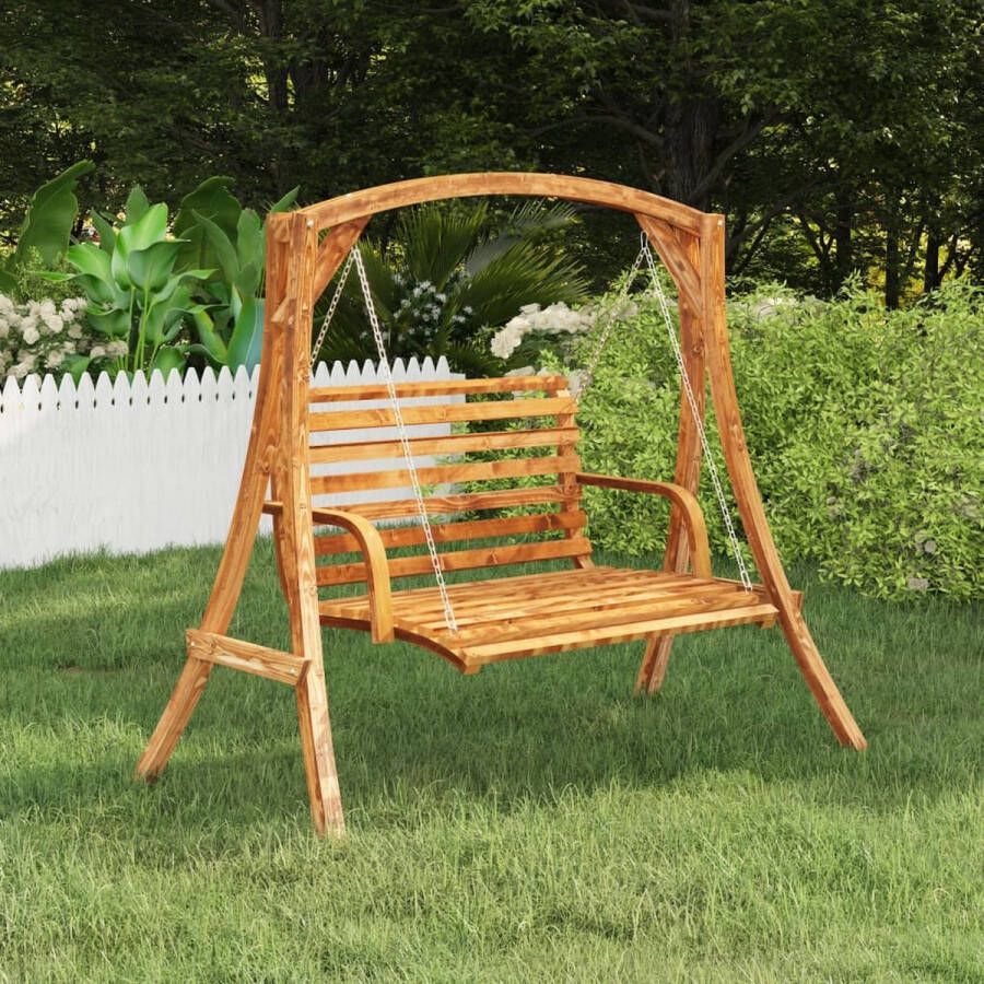 The Living Store Schommelframe massief gebogen hout met teakafwerking Schommelstoel