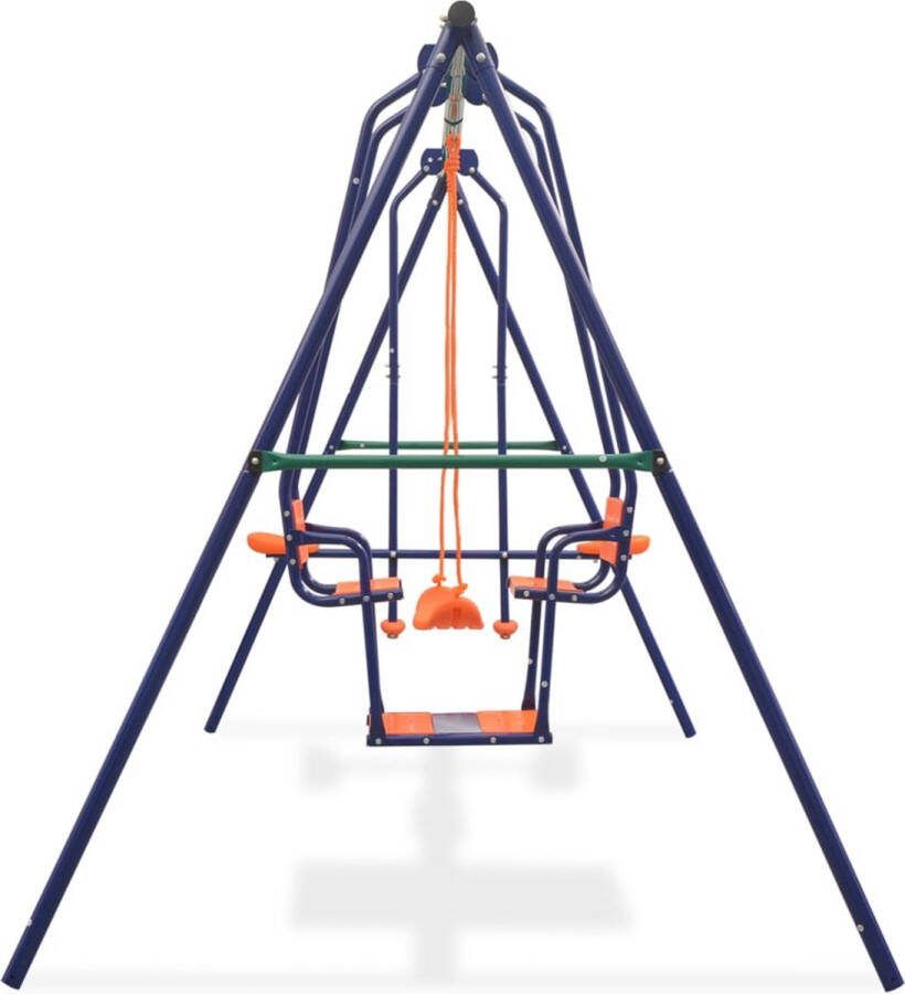 VidaXL The Living Store Schommelset Metalen A-frame Enkele schommel duozit face-to-face en tandemzit Blauw groen oranje Staal en kunststof 302x158x180cm