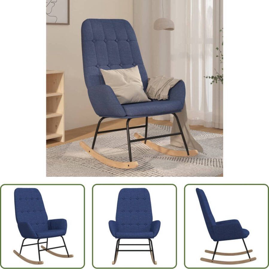 The Living Store Schommelstoel blauw 70 x 79 x 101 cm stof metaal rubberwood multiplex schuim vulling