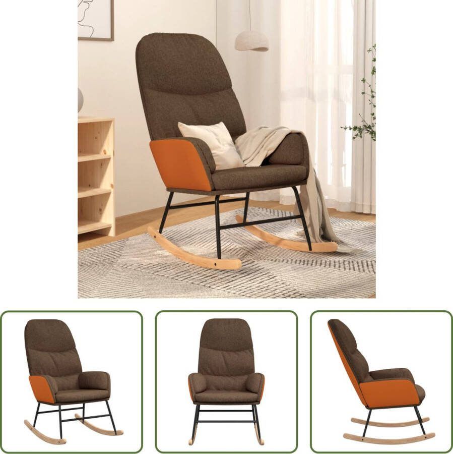 The Living Store Schommelstoel Bruin Stof Kunstleer 70 x 79 x 105cm Comfortabel en Stevig