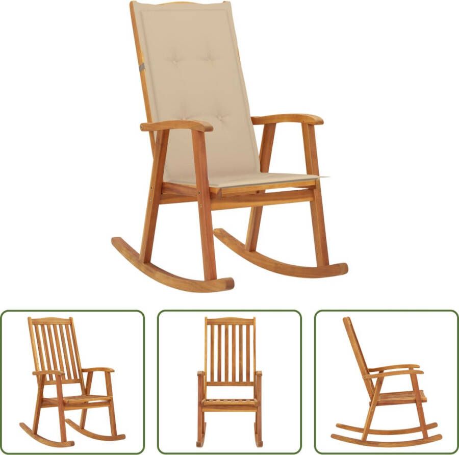 The Living Store Schommelstoel Houten Vintage Acaciahout 57 x 100 x 117 cm Waterdicht kussen