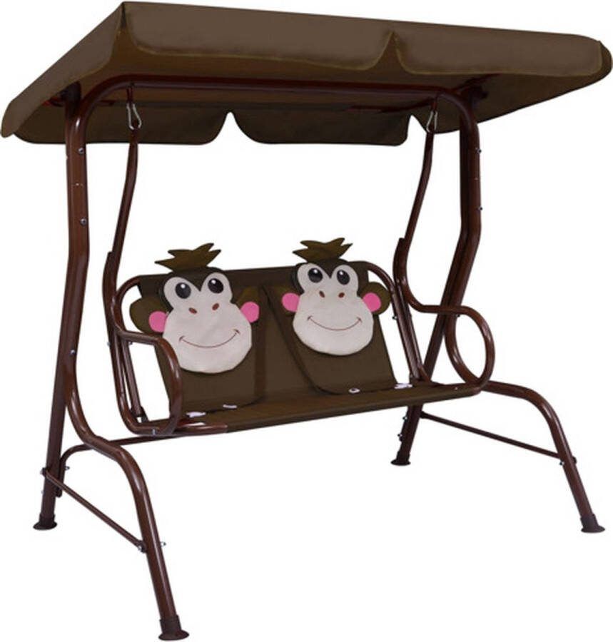 The Living Store Schommelstoel Kinderen Tuinmeubel met Zonneluifel Staal en 210D Oxford Stof 115 x 75 x 110 cm Bruin