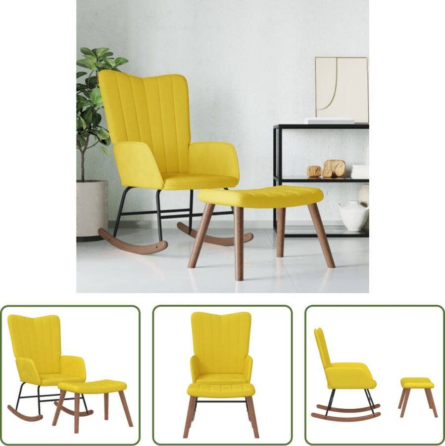 The Living Store Schommelstoel met Voetenbank Relaxstoel Mosterdgeel Fluweel 61x78x98cm