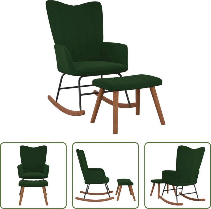 The Living Store Schommelstoel met voetenbank Relaxstoelen 61 x 78 x 98 cm Donkergroen
