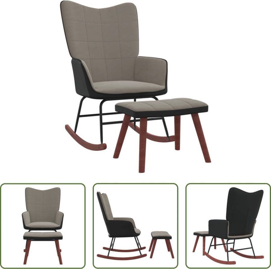 The Living Store Schommelstoel Relaxfauteuil Fluweel PVC Lichtgrijs 61x78x98cm