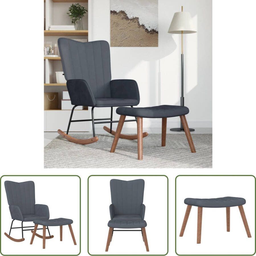 The Living Store Schommelstoel Relaxstoel en Voetenbank Donkergrijs 61 x 78 x 98 cm Fluwelen bekleding