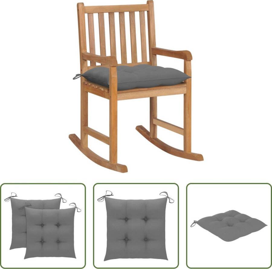 The Living Store Schommelstoel Teakhout 58 x 92.5 x 106 cm Grijs kussen