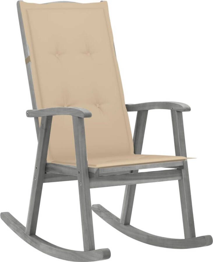 The Living Store Schommelstoel Vintage Acaciahout 57 x 100 x 117 cm Waterdicht Kussen Greywash