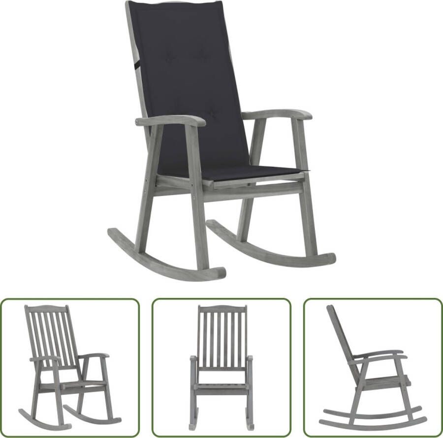 The Living Store Schommelstoel Vintage Acaciahout 57x100x117 cm Waterdicht kussen Greywash afwerking