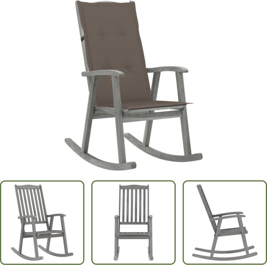 The Living Store Schommelstoel Vintage Acaciahout Waterdicht Kussen 57 x 100 x 117 cm Taupe