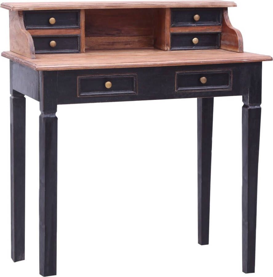 The Living Store Houten Schrijftafel Secrétaire Bureau 90x50x101 cm Massief hergebruikt hout 6 lades montage vereist