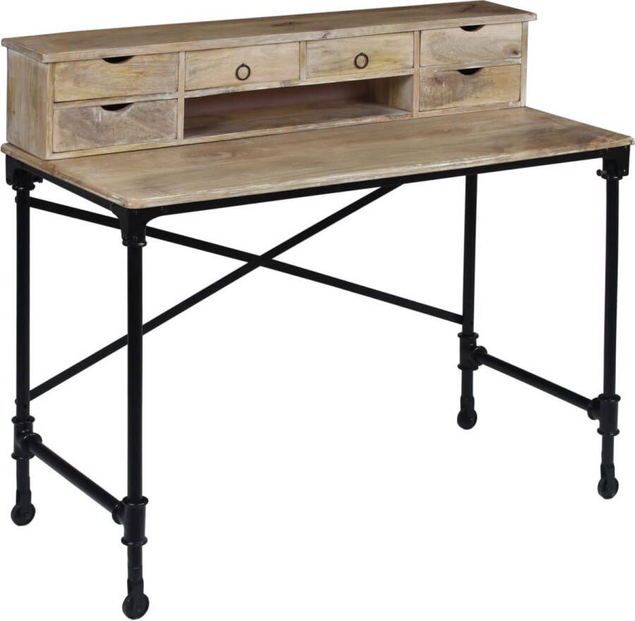 The Living Store Schrijftafel Vintage Mangohout 110x50x96cm 6 lades en 1 vak