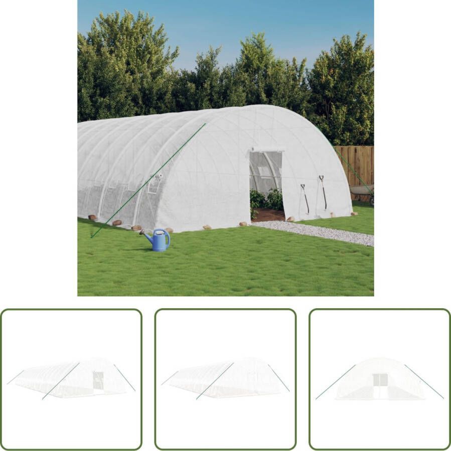 The Living Store Serre Grote tuinkas van polyethyleen (PE) en gegalvaniseerd staal 18 x 6 x 2.85 m Met roldeur en 4 oprolbare gaasvensters Kleur- wit Sterk en stabiel frame Inclusief 2 ritsen Montage vereist