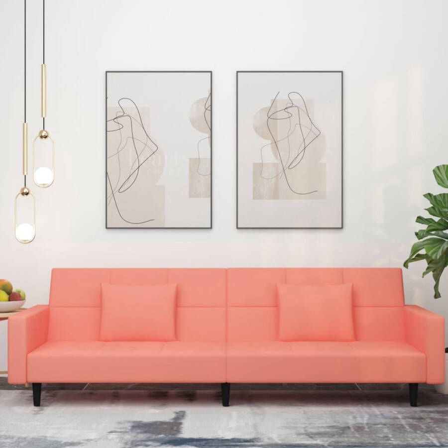 The Living Store Slaapbank Modern Fluweel Roze 220x100x52 cm Makkelijk om te bouwen Inclusief kussens Montage vereist