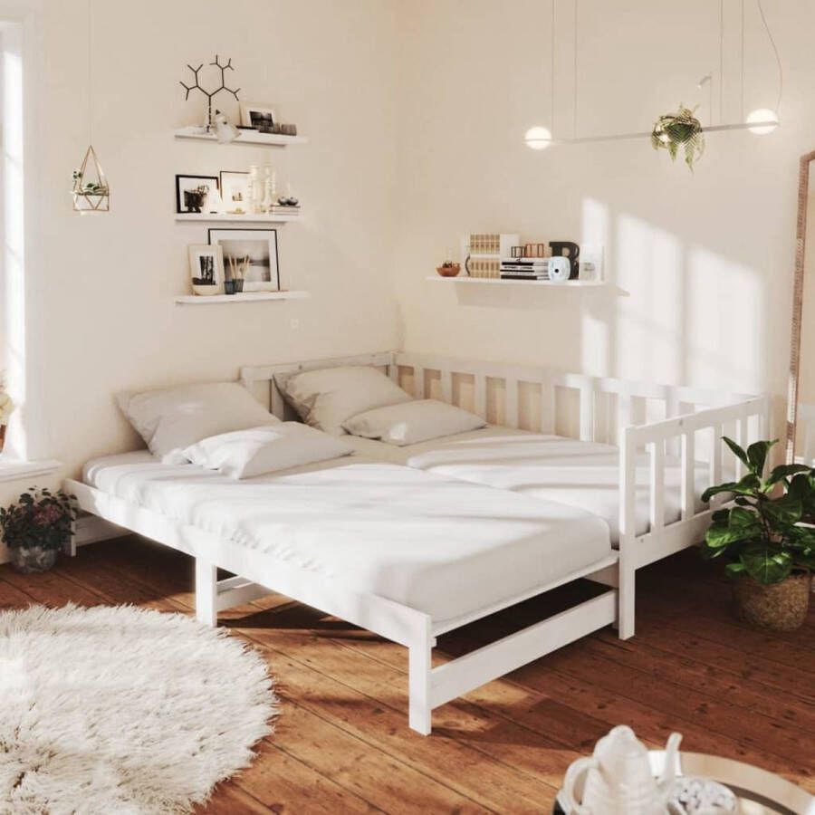 The Living Store Slaapbank uitschuifbaar massief grenenhout wit 2x(90x200) cm Bed