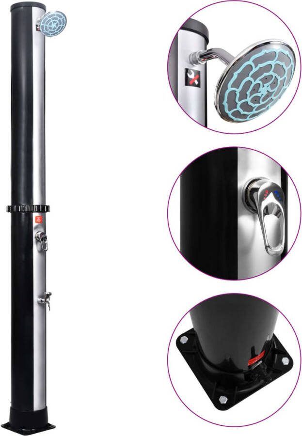 The Living Store Solardouche Zonnedouche Tuin Zwembad 16 x 220 cm Verwarmd water tot 60°C 40L tank