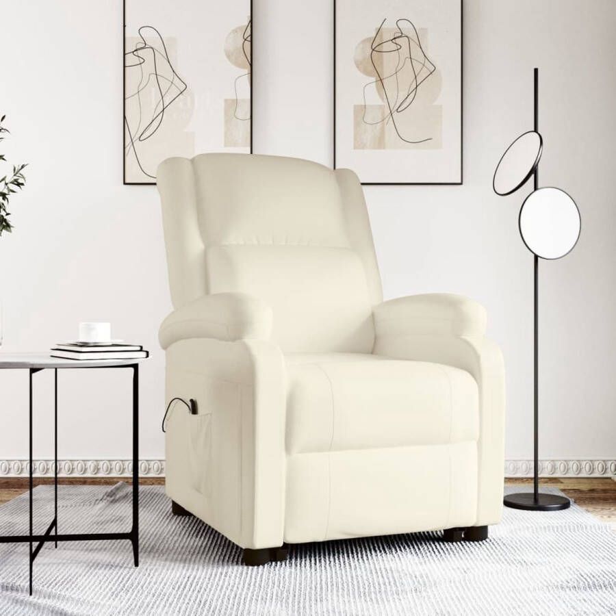 The Living Store Sta-op-stoel verstelbaar kunstleer crèmekleurig Fauteuil