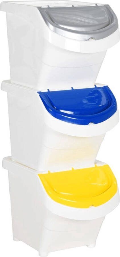 The Living Store Stapelbare Afvalbak Wit 43.5 x 31 x 32.5 cm 78L PP