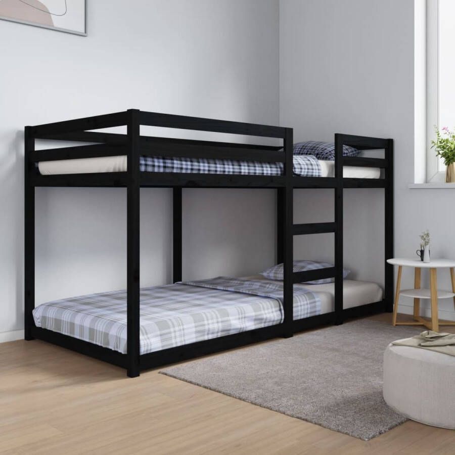 The Living Store Stapelbed 90x200 cm massief grenenhout zwart Stapelbed Stapelbedden Bed Bedframe Stapelbedframe Bed Frame Bedden Bedframes Stapelbedframes Bed Frames