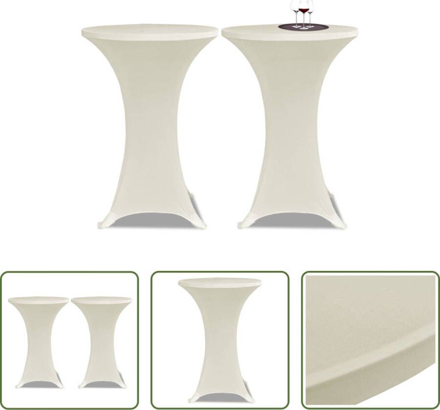 The Living Store Statafelhoezen Ronde Statafels Stretch Stof Moderne en Stijlvolle Uitstraling Ø60cm Crème Set van 2