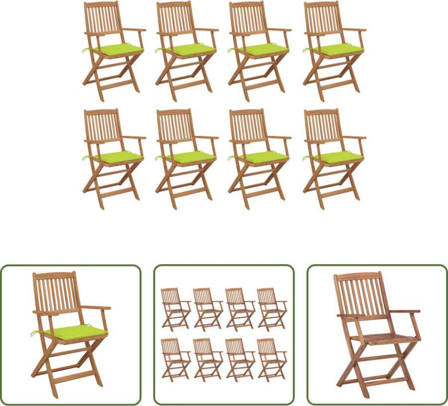 The Living Store Stoelen Set Tuin Acaciahout Inklapbaar 8 stuks Helder groene kussens