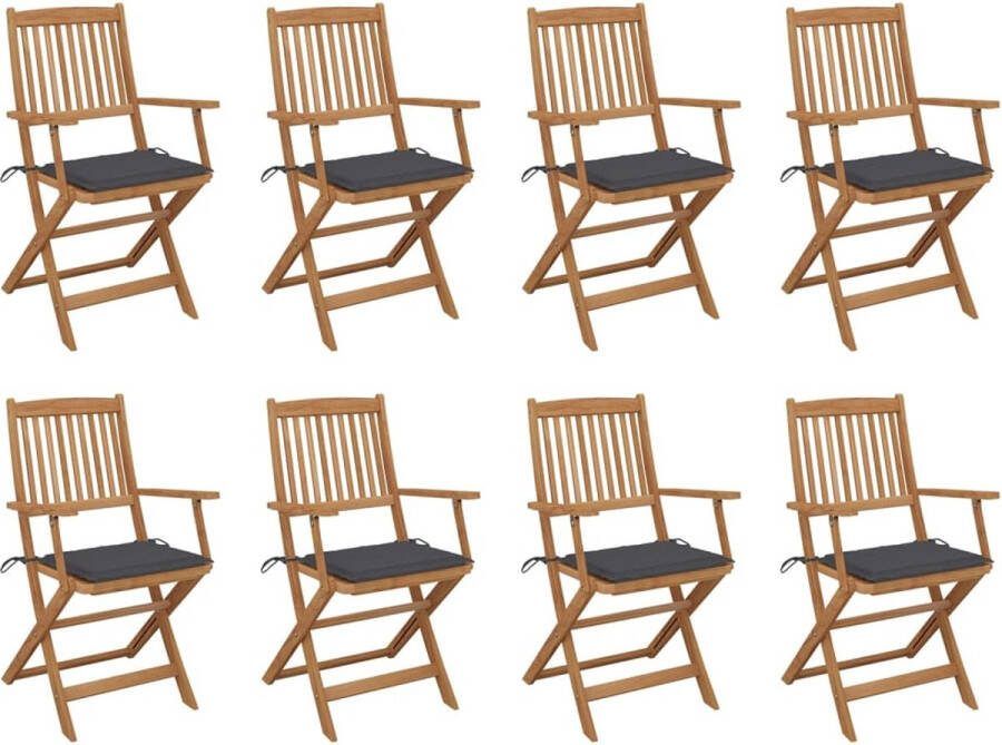 The Living Store Stoelenset Acaciahout Klapstoel 54x57x91 cm Antraciet kussen
