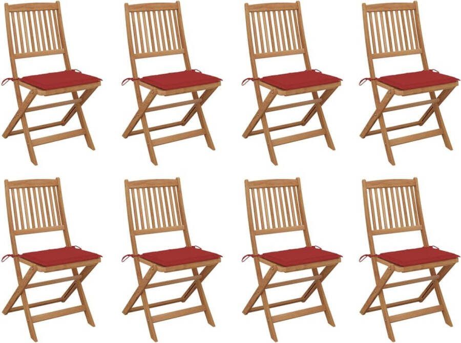 The Living Store Stoelenset Acaciahout Klapstoelen 8 stuks Rood kussen