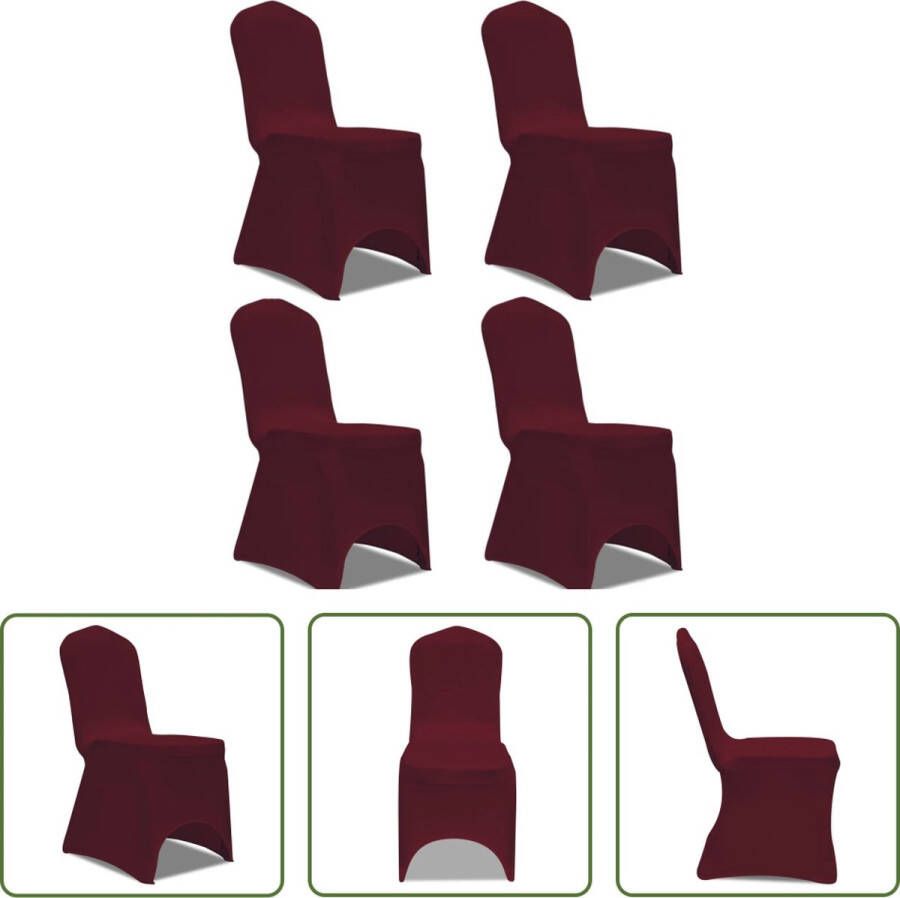 The Living Store Stoelhoes Stretch Bordeaux Geschikt voor stoelen tot 100 cm 10% spandex 4 stuks