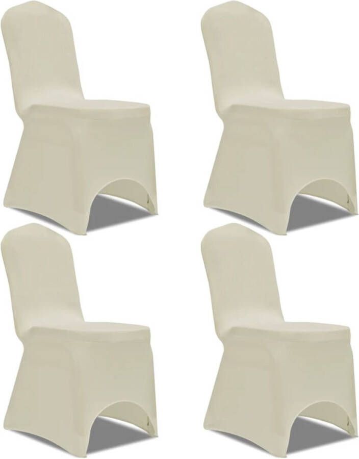 The Living Store Stoelhoes Stretchstof Geschikt voor stoelen tot 100 cm 10% Spandex Set van 4 Crème