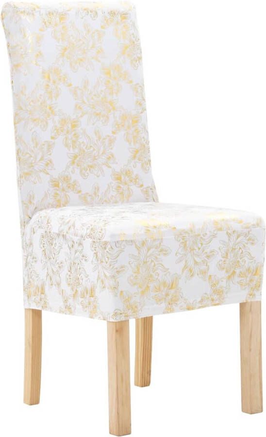 The Living Store Stoelhoezen Universeel 6 Stuks Wit Goud Stretch stof Geschikt voor stoelen tot 55 cm hoogte