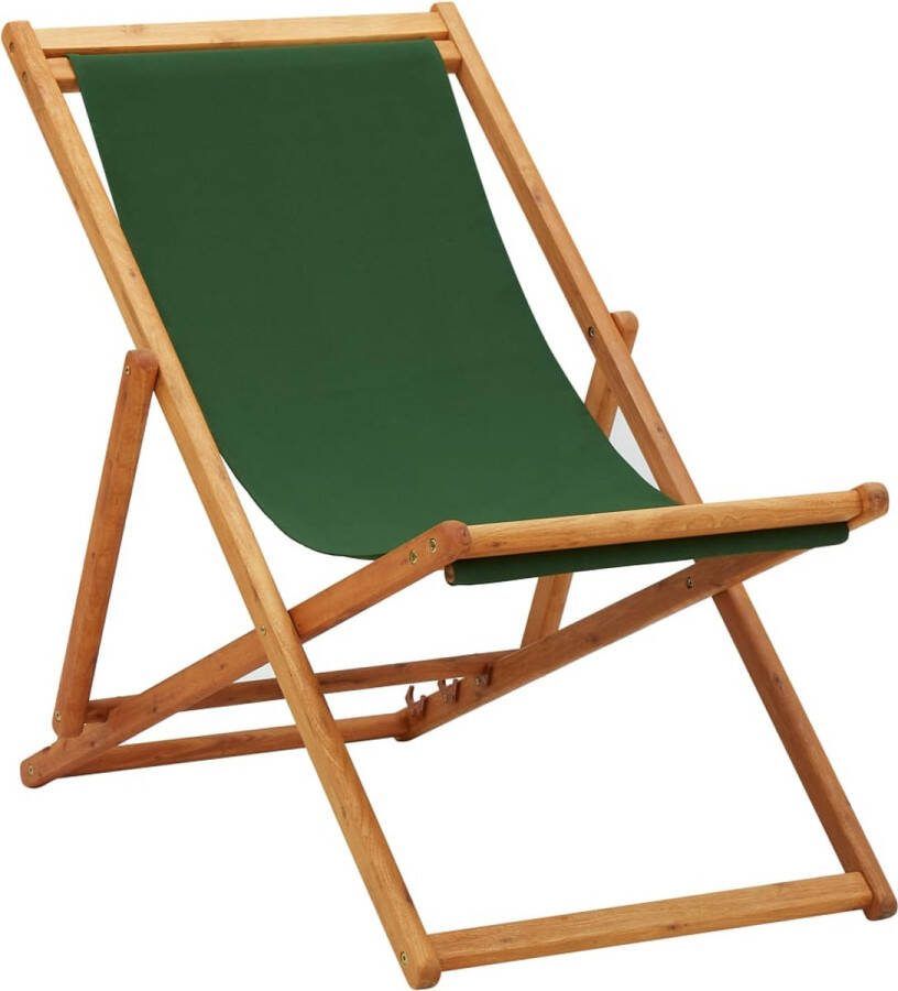 The Living Store Strandstoel Groen Verstelbaar en Inklapbaar Houten Frame 60x112 119 127 cm 3 Standen