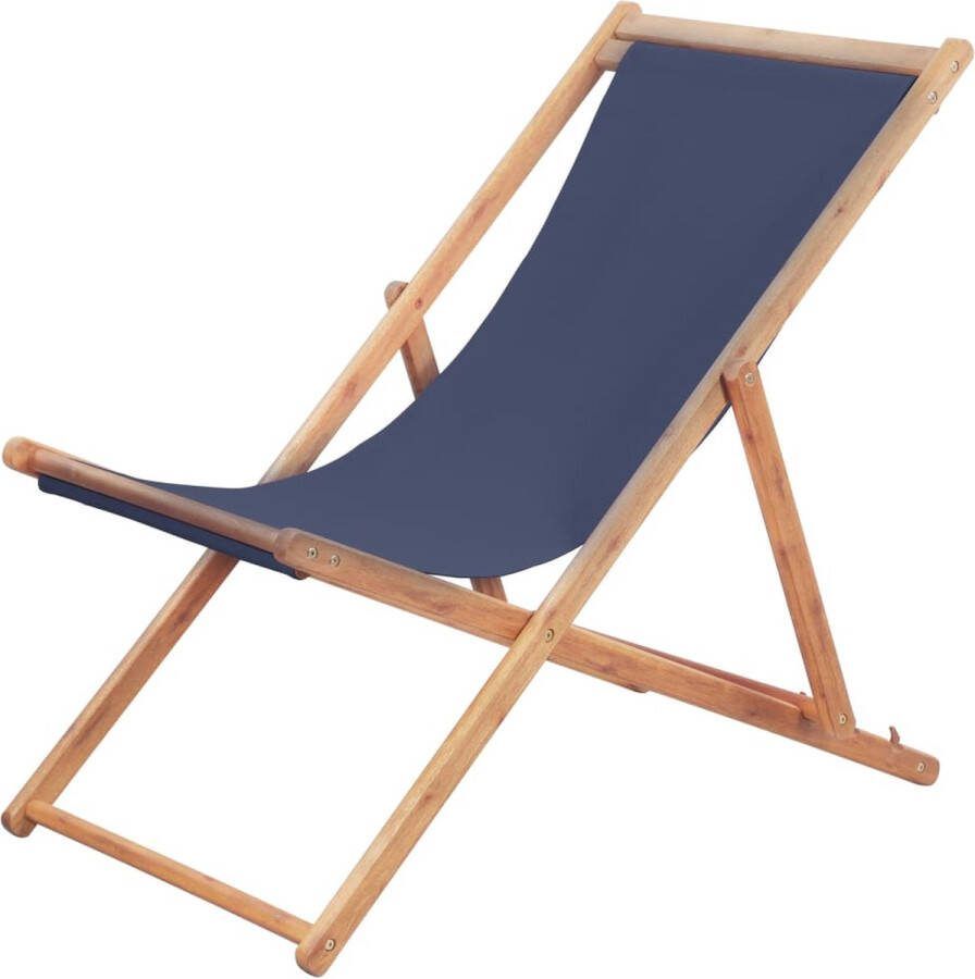 The Living Store Strandstoel Hout Verstelbaar Blauw 60x98.5 100 106cm Eucalyptushouten frame Waterdichte zitting