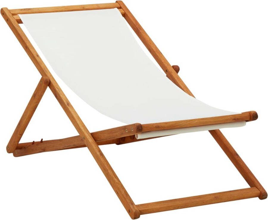 The Living Store Strandstoel Hout Verstelbaar Crèmewit 60x112 119 127 cm