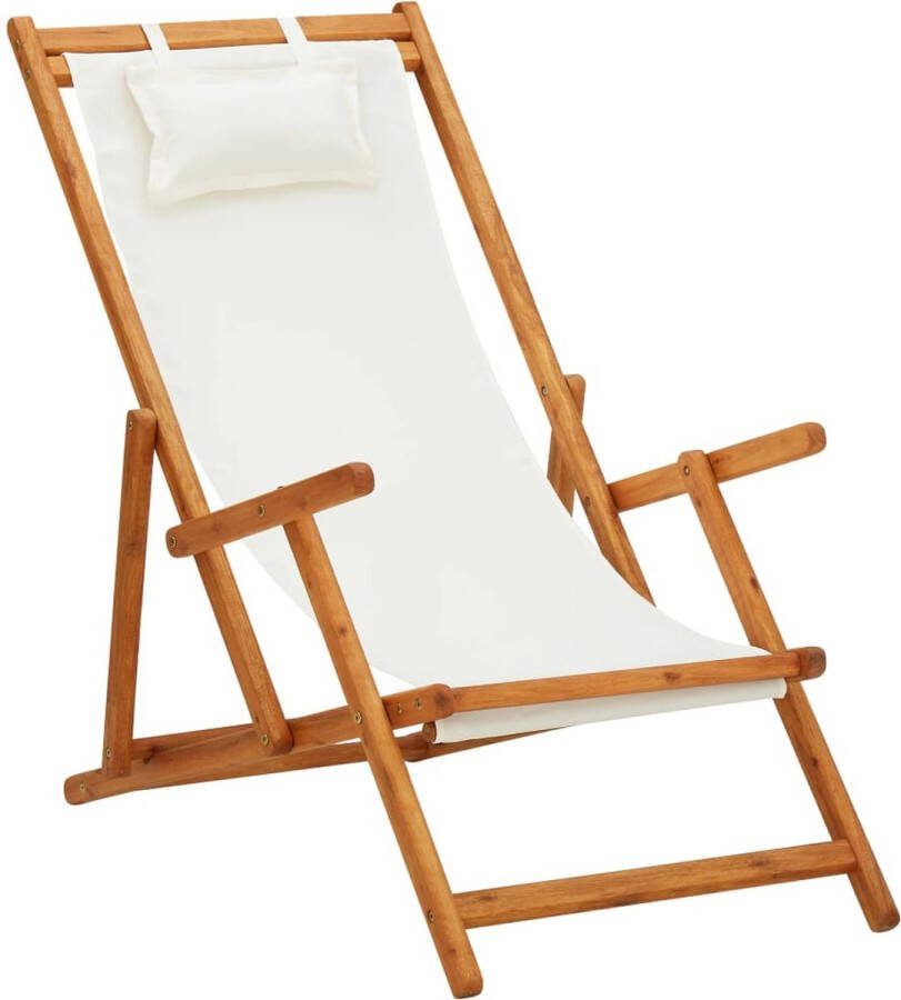 The Living Store Strandstoel Hout Verstelbaar Massief Eucalyptushout Crème 60x119x88.5 cm