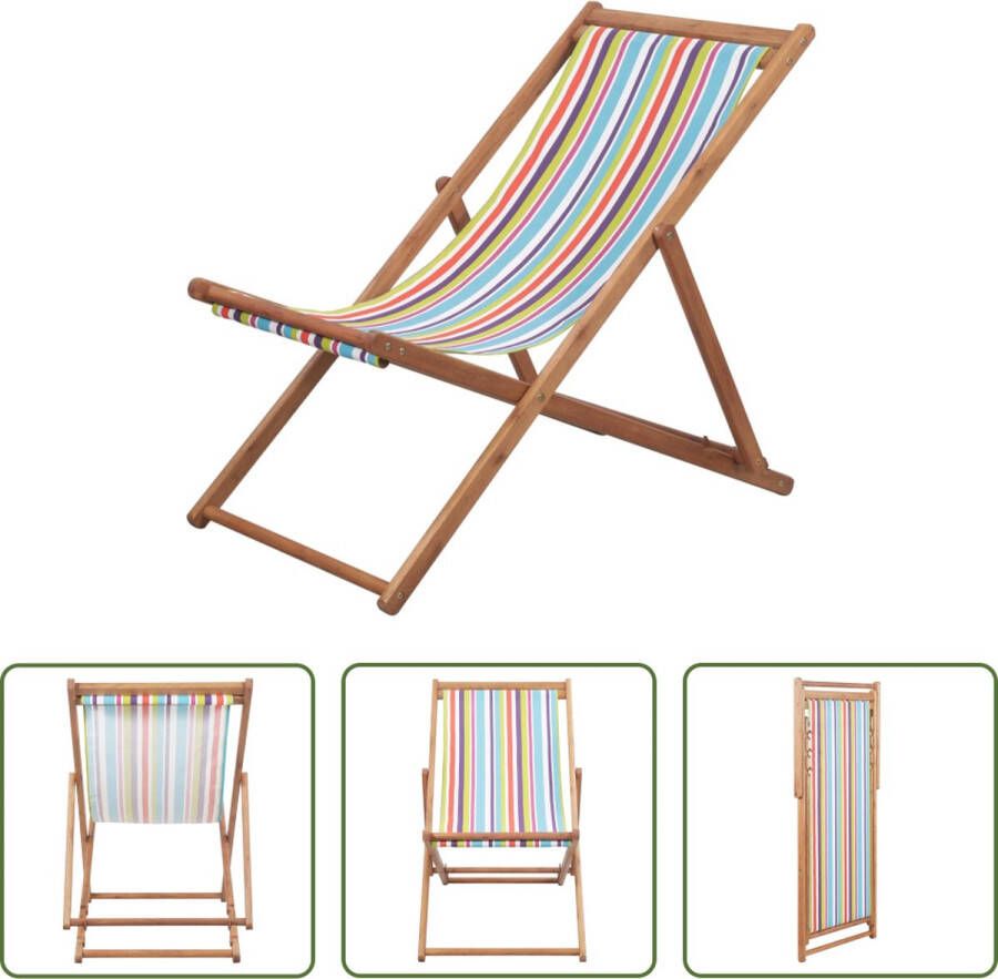 The Living Store Strandstoel Houten Inklapbaar Verstelbaar Meerkleurig 60x98.5 100 106cm Polyester