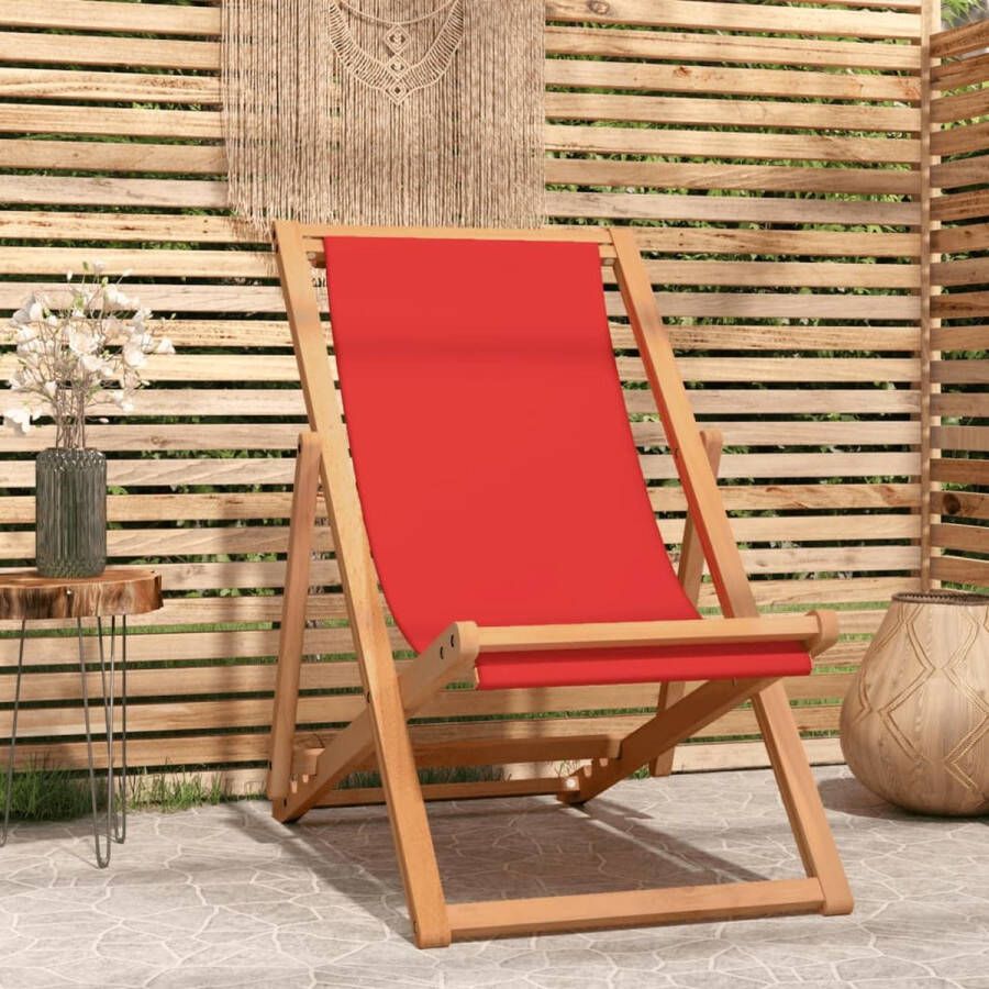 The Living Store Strandstoel Iconic Rood Teakhout Inklapbaar 56x105x96 cm Zonder armleuningen