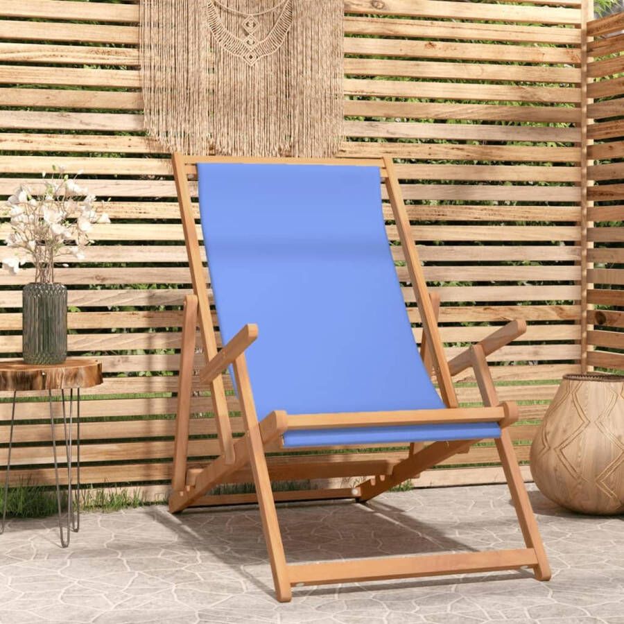 The Living Store Strandstoel Inklapbaar Blauw 60 x 126 x 87.5 cm Teakhout Comfortabel