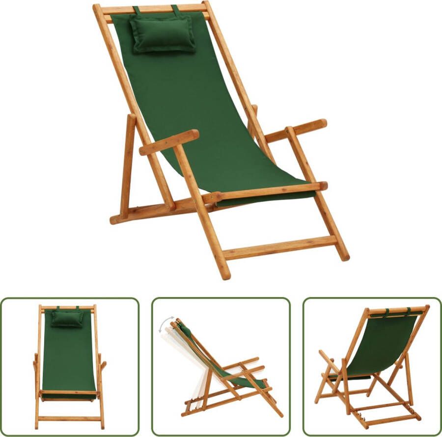 The Living Store Strandstoel Inklapbaar Houten frame 3 standen Groen 60 x (112 119 127) x (81 88.5 95) cm Polyester