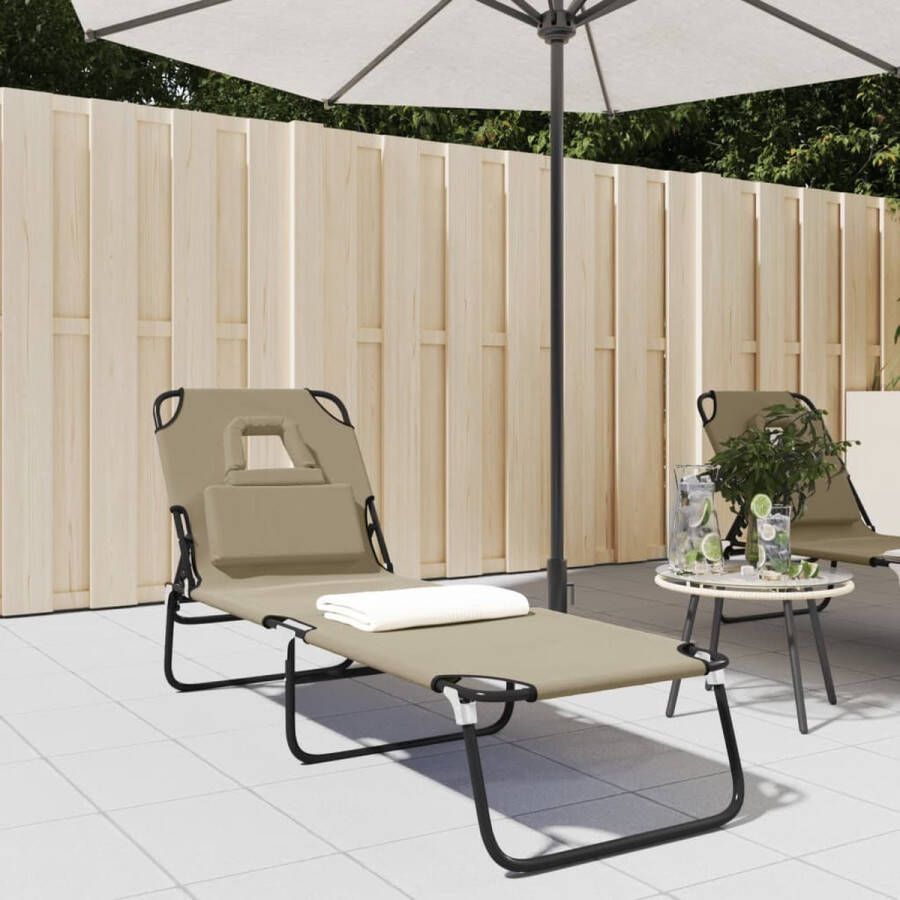 The Living Store Strandstoel Inklapbaar Oxford Stof 189x56x83 cm Taupe